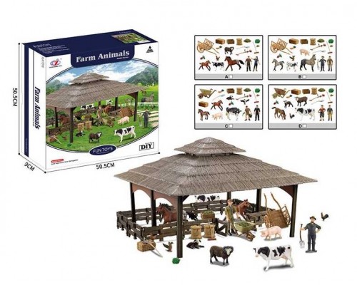 Ферма Q 9899 ZJ64 (12) 40 елементів, 9 фігурок тварин, 2 фігурки фермера, аксесуари, в коробці