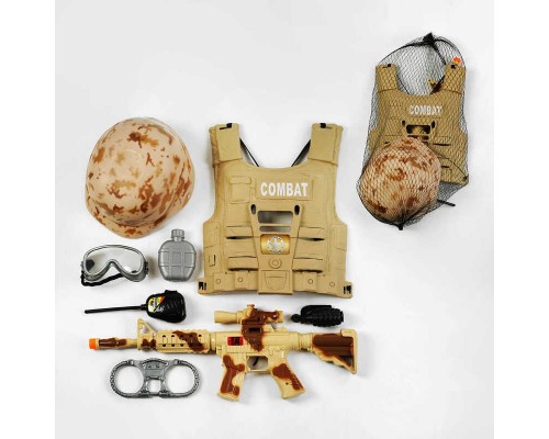 Військовий набір HD 308 (36/2) 8 елементів, бронежилет, шолом, автомат, у сітці