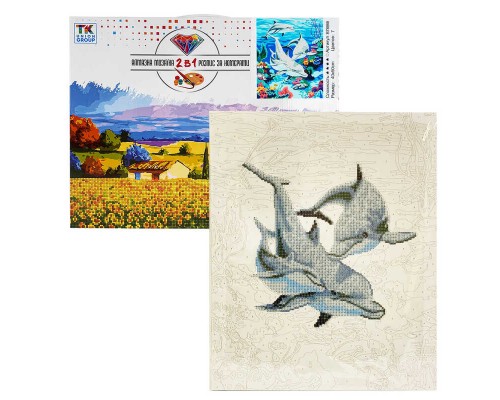 Картина за номерами + Алмазна мозаїка B 78666 (30) "TK Group", 40x50 см, “Дельфіни”, в коробці