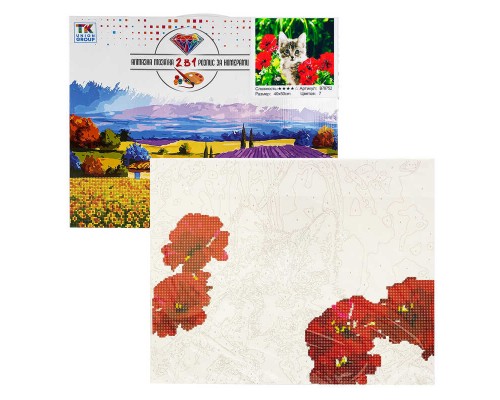 Картина за номерами + Алмазна мозаїка B 78752 (30) "TK Group", 40x50 см, "Кошеня у квітах", в коробці