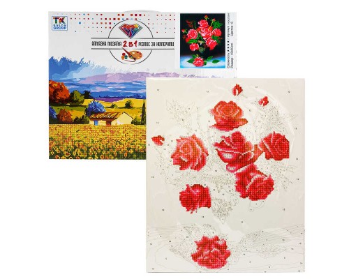 Картина за номерами + Алмазна мозаїка 2в1 YHDGJ 70264 (30) "TK Group", 50х40см, "Рожеві троянди", в коробці