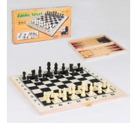 Шахи дерев'яні С 36817 (54) 3 в 1, дерев'яна дошка, дерев'яні шахи, в коробці