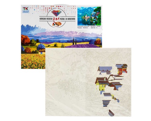 Картина за номерами + Алмазна мозаїка B 70061 (30) "TK Group", 40х50 см, "Місто біля гірського озера", в коробці