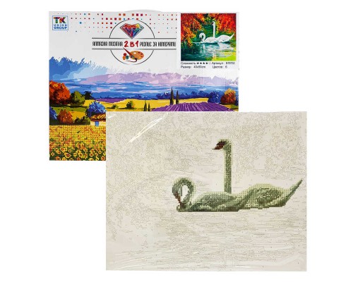 Картина за номерами + Алмазна мозаїка B 78753 (30) "TK Group", 40х50 см, "Лебеді на озері", в коробці